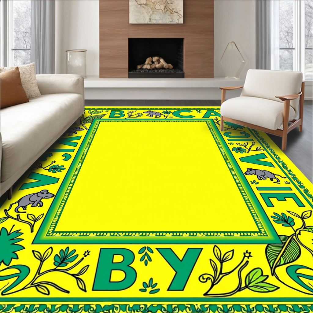 Whimsical Elephant Alphabet Border Rug