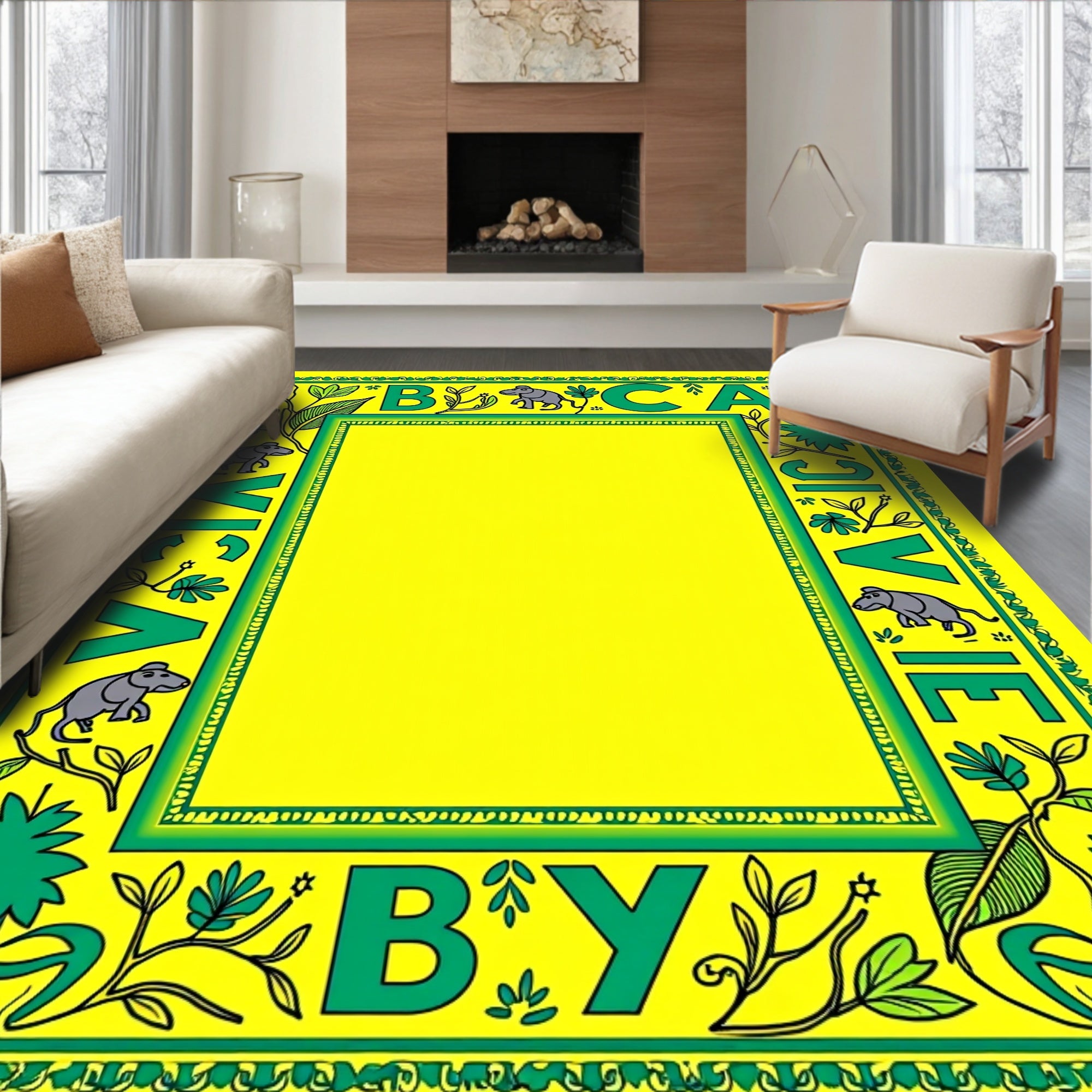 Whimsical Elephant Alphabet Border Rug