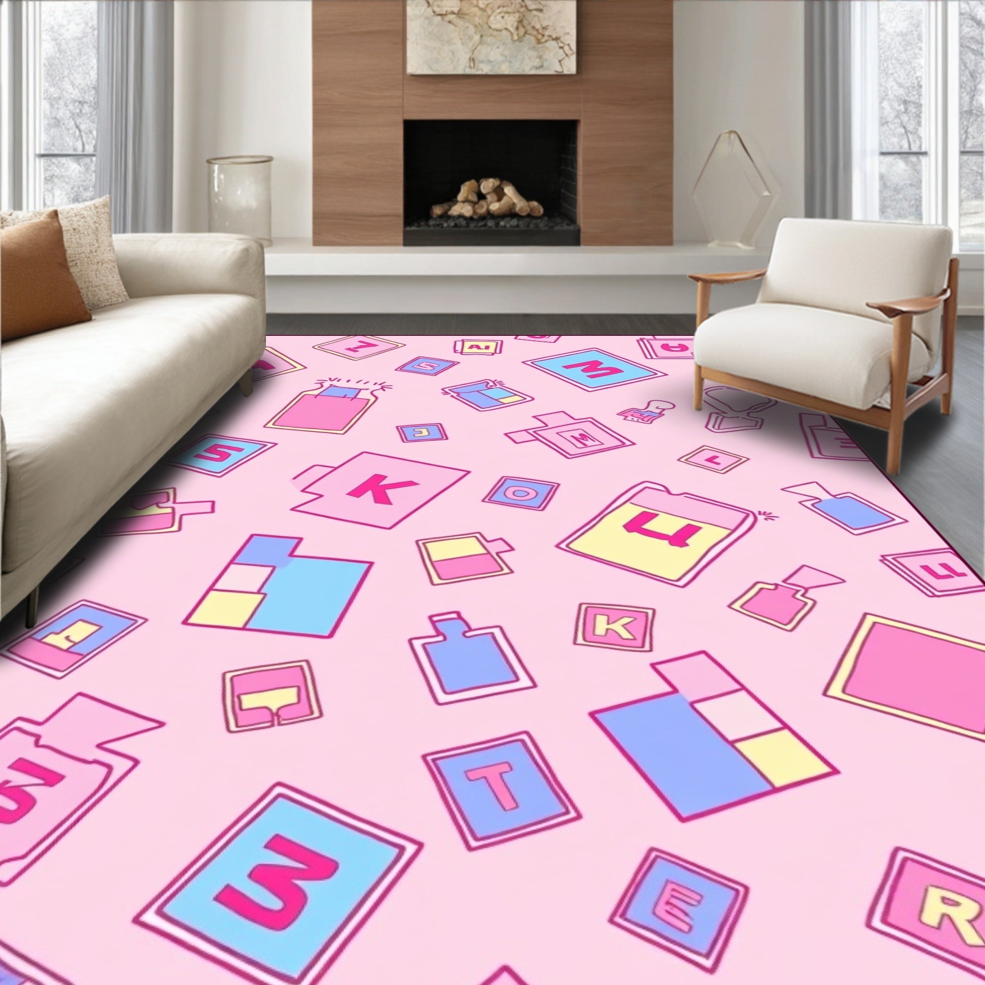 Playful Pink Alphabet Scatter Rug