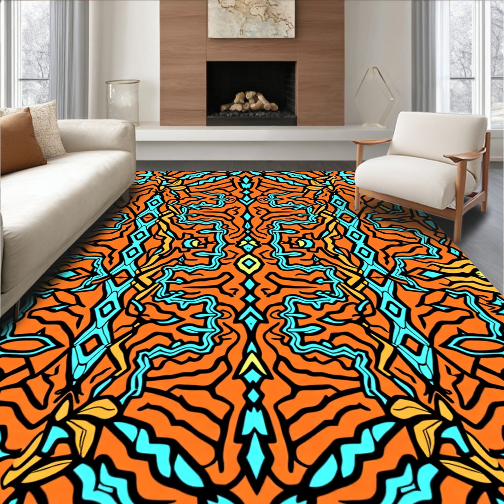 Whimsical Orange Blue Abstract Psychedelic Rug