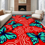 Teal Blue Butterfly Red Swirl Accent Rug