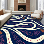 Navy Cream Brown Winding Road Animals Rug