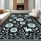 Pale Blue Floral Canine Garden Border Rug