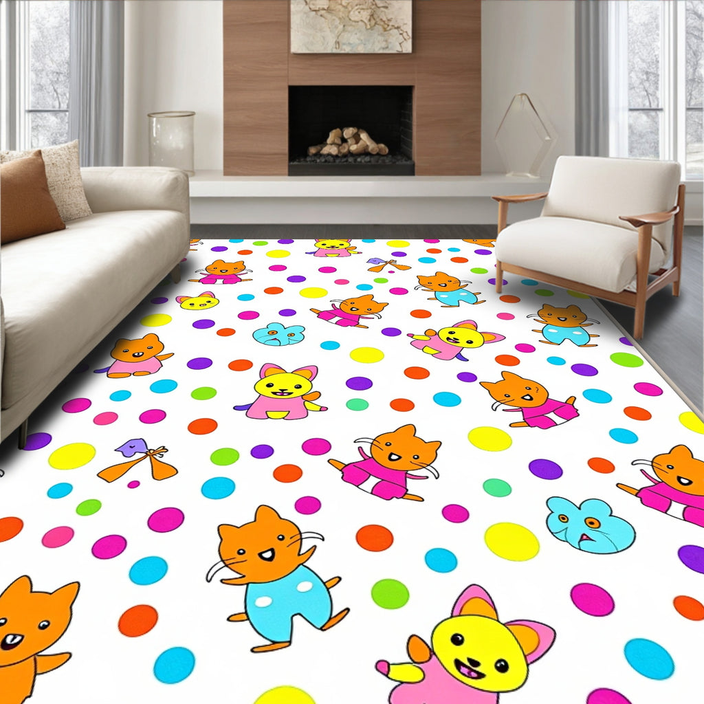 Whimsical Cats Polka Dots Collage Rug