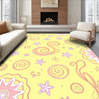 Whimsical Yellow Star Swirl Medallion Rug