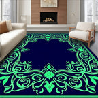 Emerald Green Floral Scroll Frame Rug