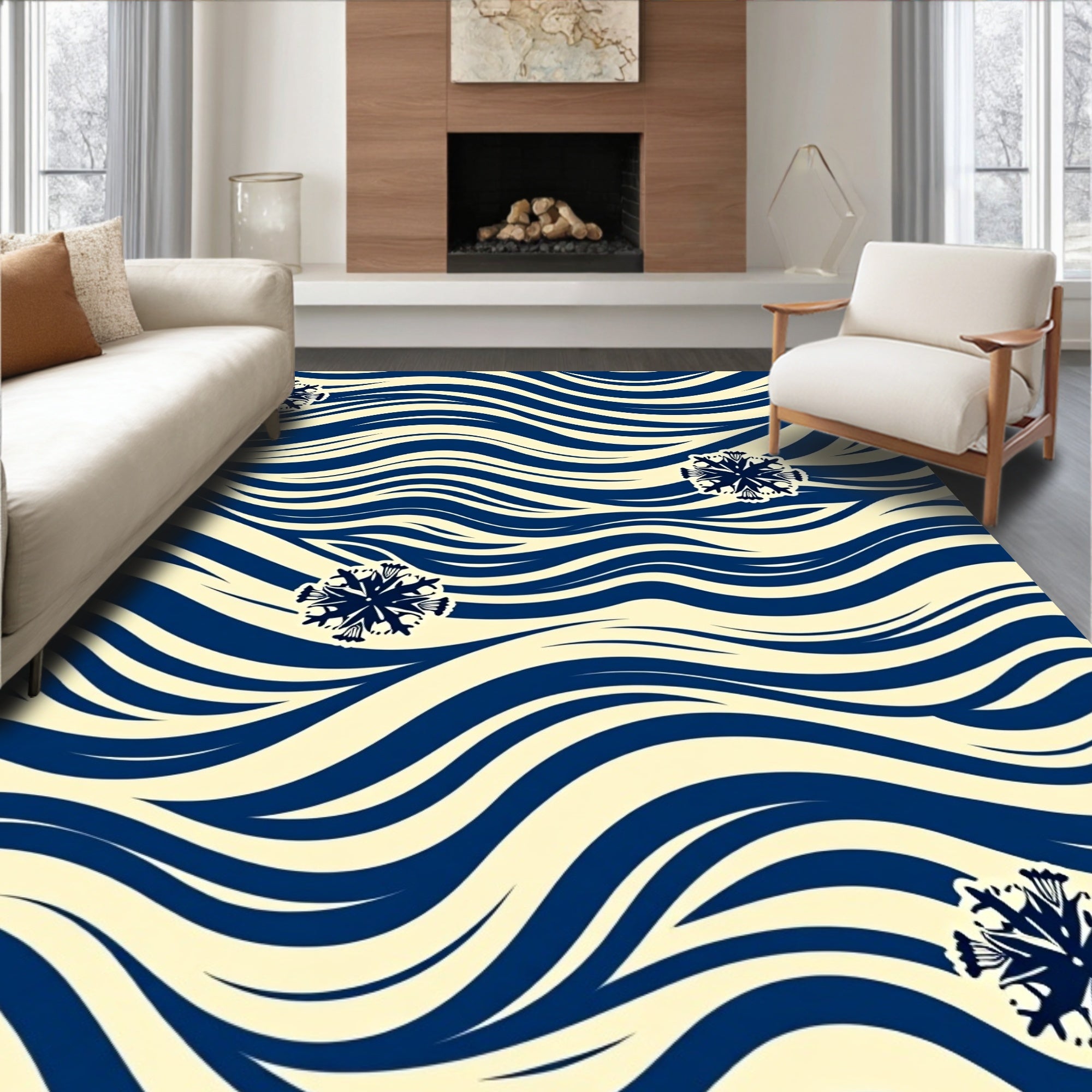Azure Snowflake Wave Rug