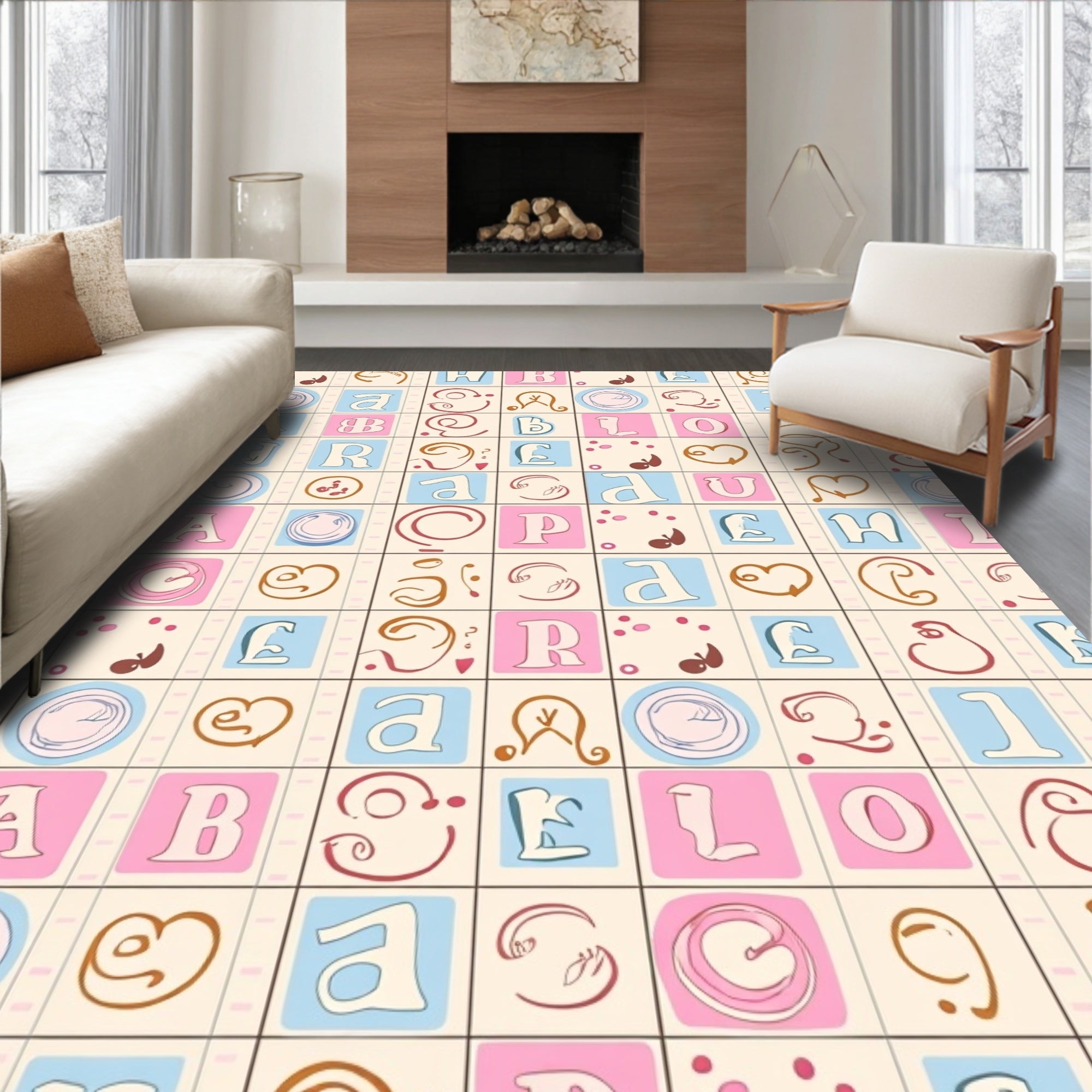 Whimsical Alphabet Blocks Pastel Rug