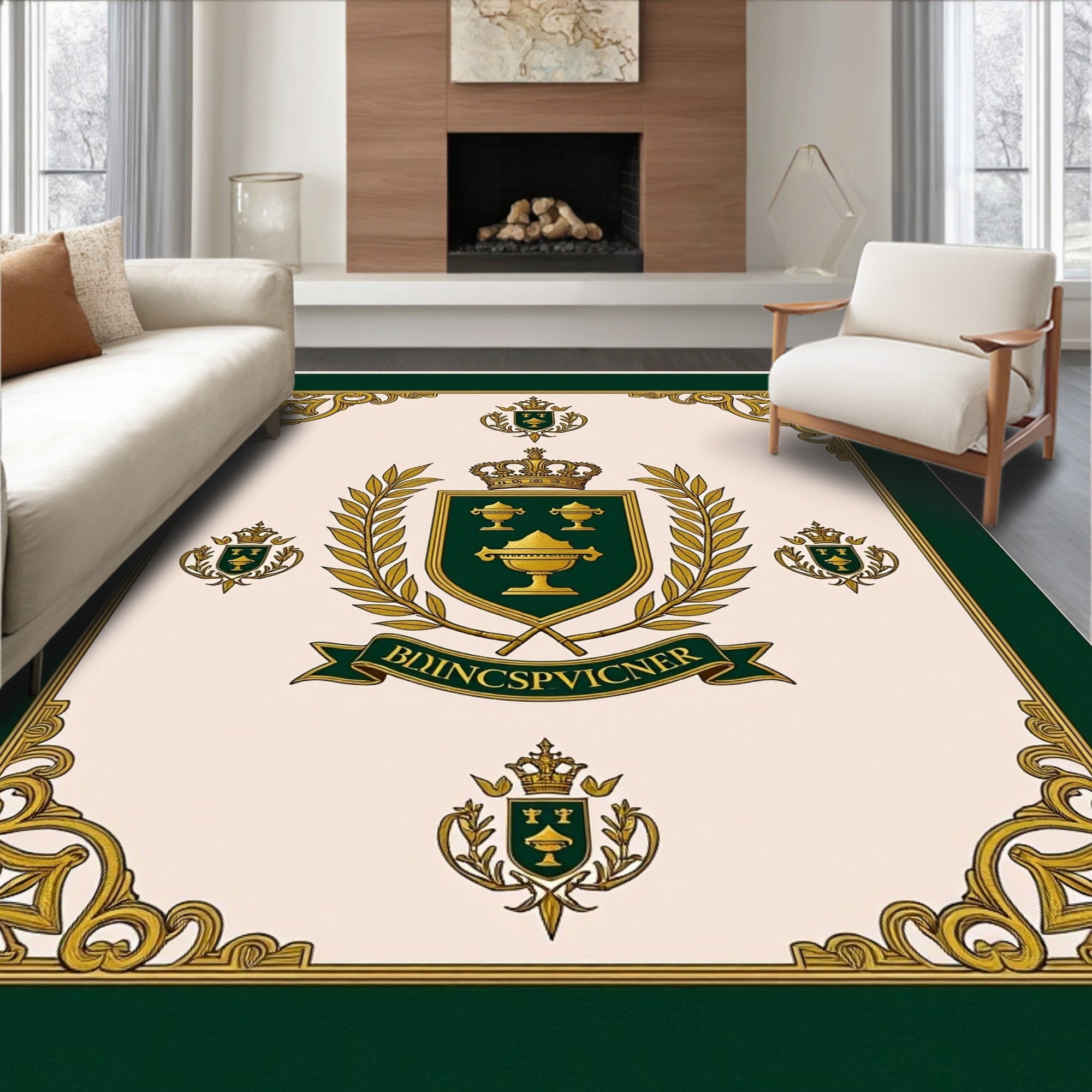 Regal Crest Green Gold Emblem Rug