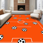 Orange Soccer Field Balls Rug