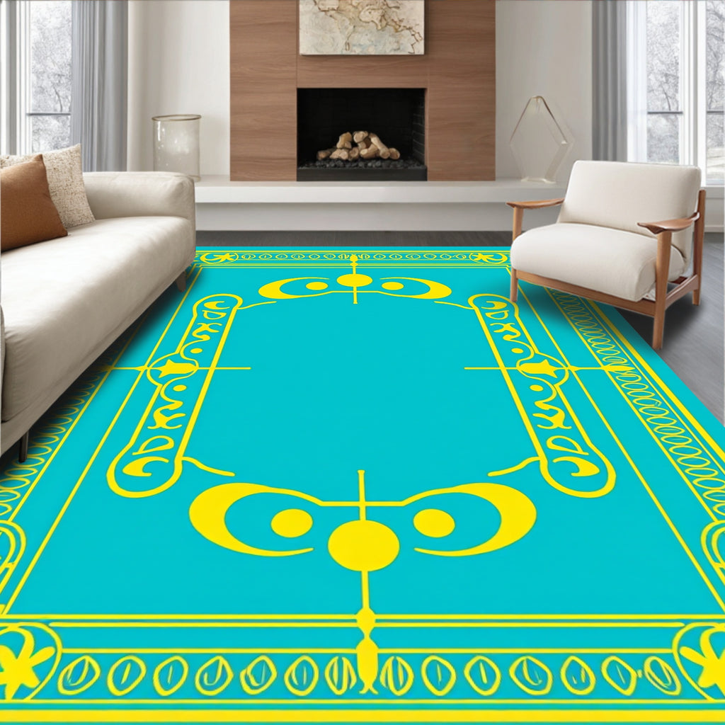Golden Celestial Frame Aquamarine Rug
