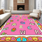 Playful Pink Alphabet Characters Border Rug
