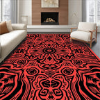 Vibrant Red Black Psychedelic Mandala Rug