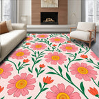 Pink Daisy Garden With Green Stems Rug