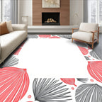 Coral Grey Fan Tropical Leaves Rug