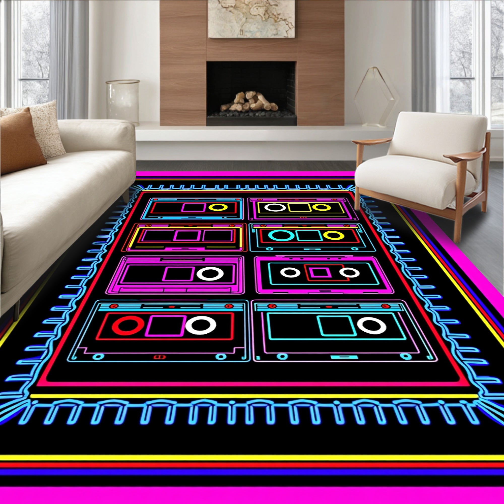 Retro Cassette Tape Collage Rug