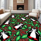 Whimsical Red Antlers Penguin Garden Rug