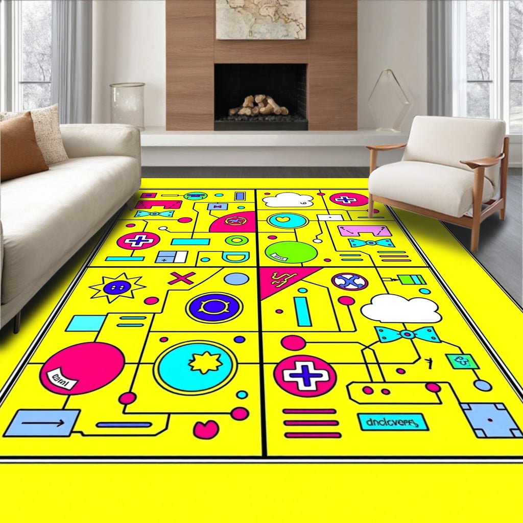 Cybernetic Abstract Geometric Circuitry Rug