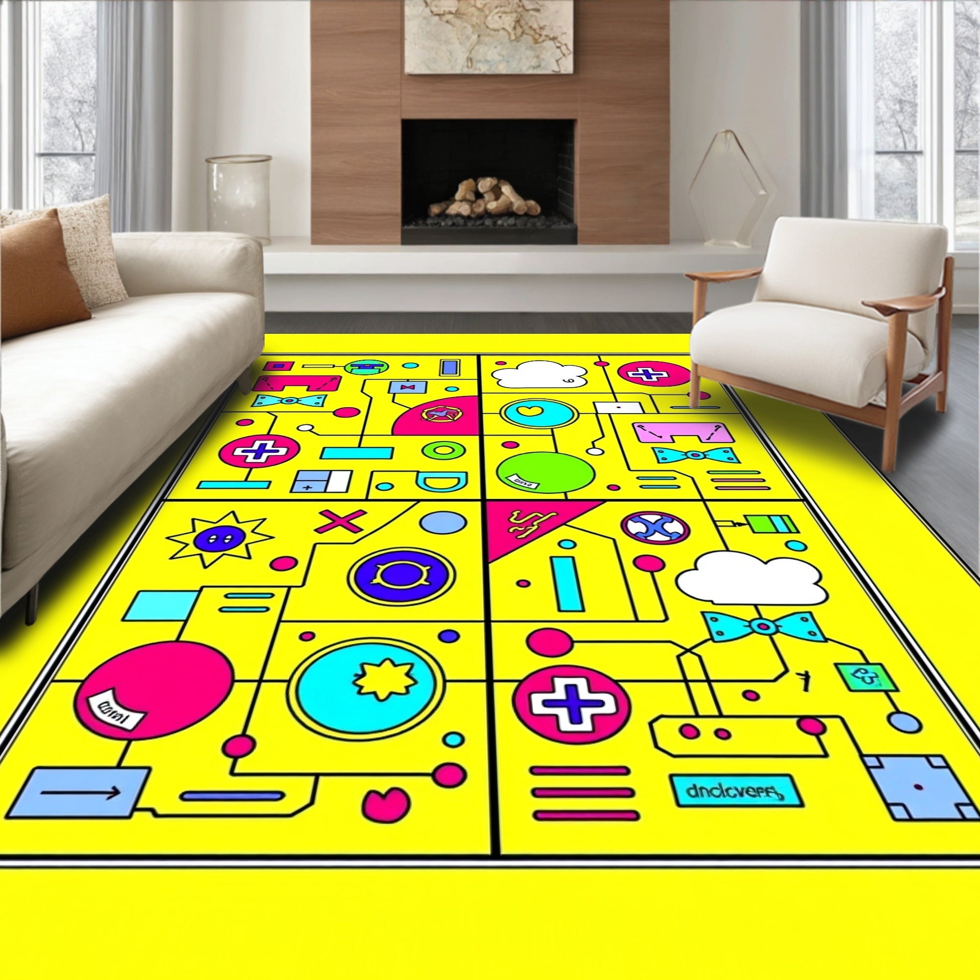 Cybernetic Abstract Geometric Circuitry Rug