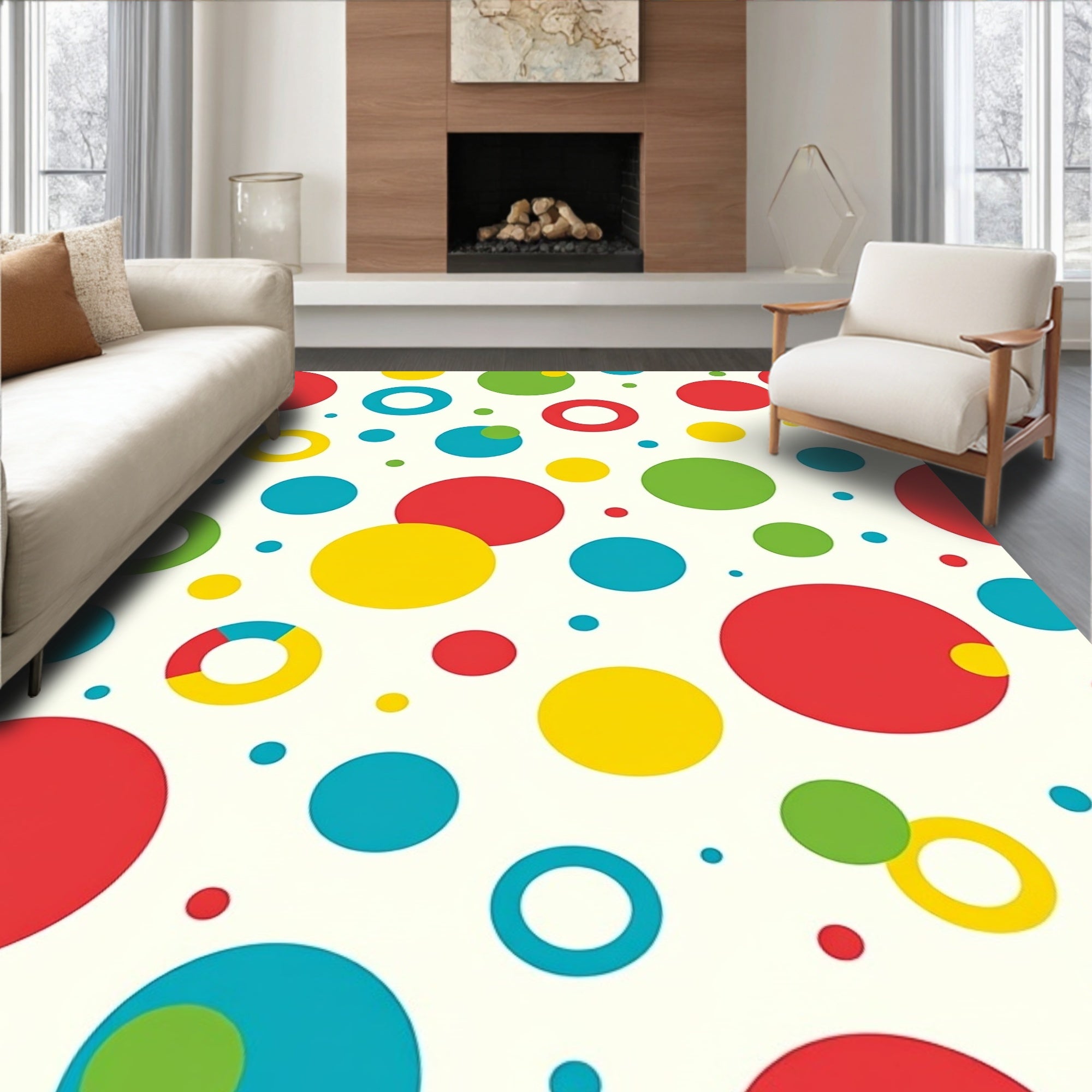 Colorful Red Blue Yellow Green Circles Rug