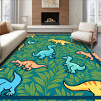 Whimsical Dinosaur Jungle Leaf Rug