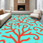 Coral Branch Red And Aqua Rug