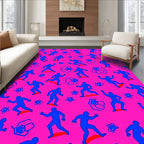Radical Blue Figures Pink Background Rug