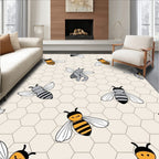 Yellow Gray Bee Honeycomb Pattern Rug