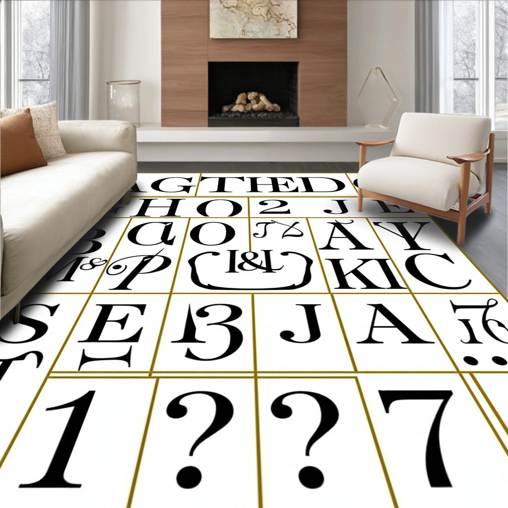 Black White Alphabet Monogram Vintage Rug