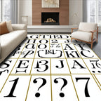 Black White Alphabet Monogram Vintage Rug