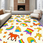 Whimsical Rainbow Creatures Starry Cream Rug
