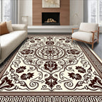 Ornate Cream and Chocolate Floral Medallion Rug