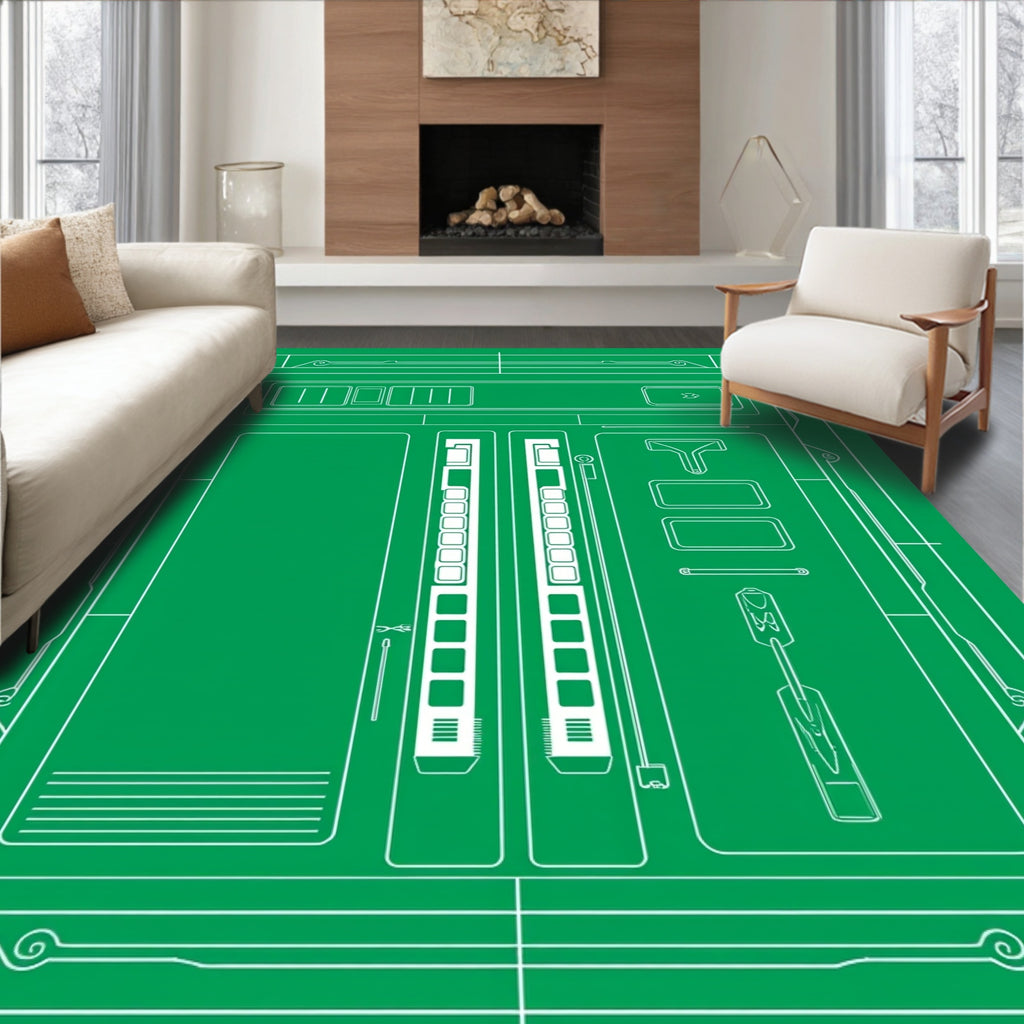 Green Blueprint Technical Schematic Rug