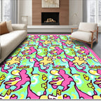 Grassy Pink Yellow Abstract Figures Rug