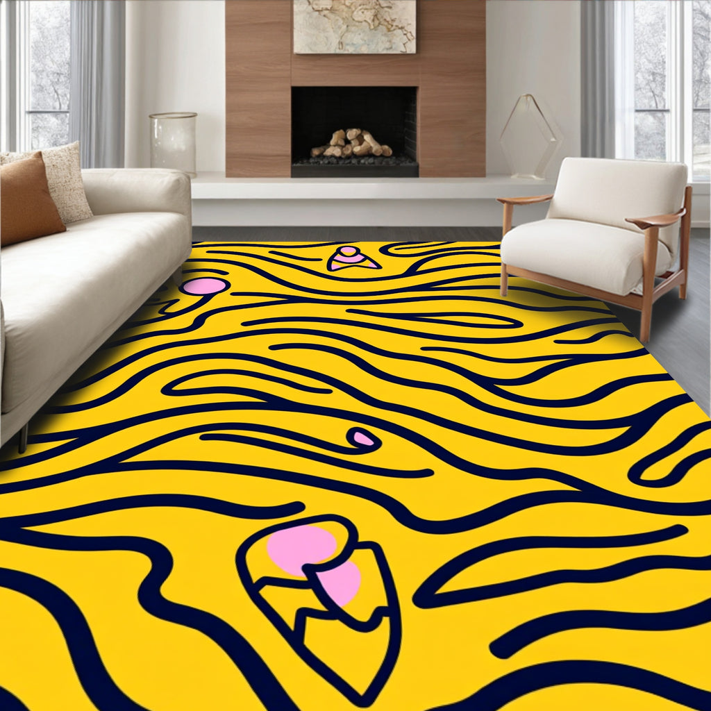 Bold Yellow Tiger Stripe Abstract Rug