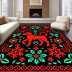 Red And Teal Dog Folk Art Rug