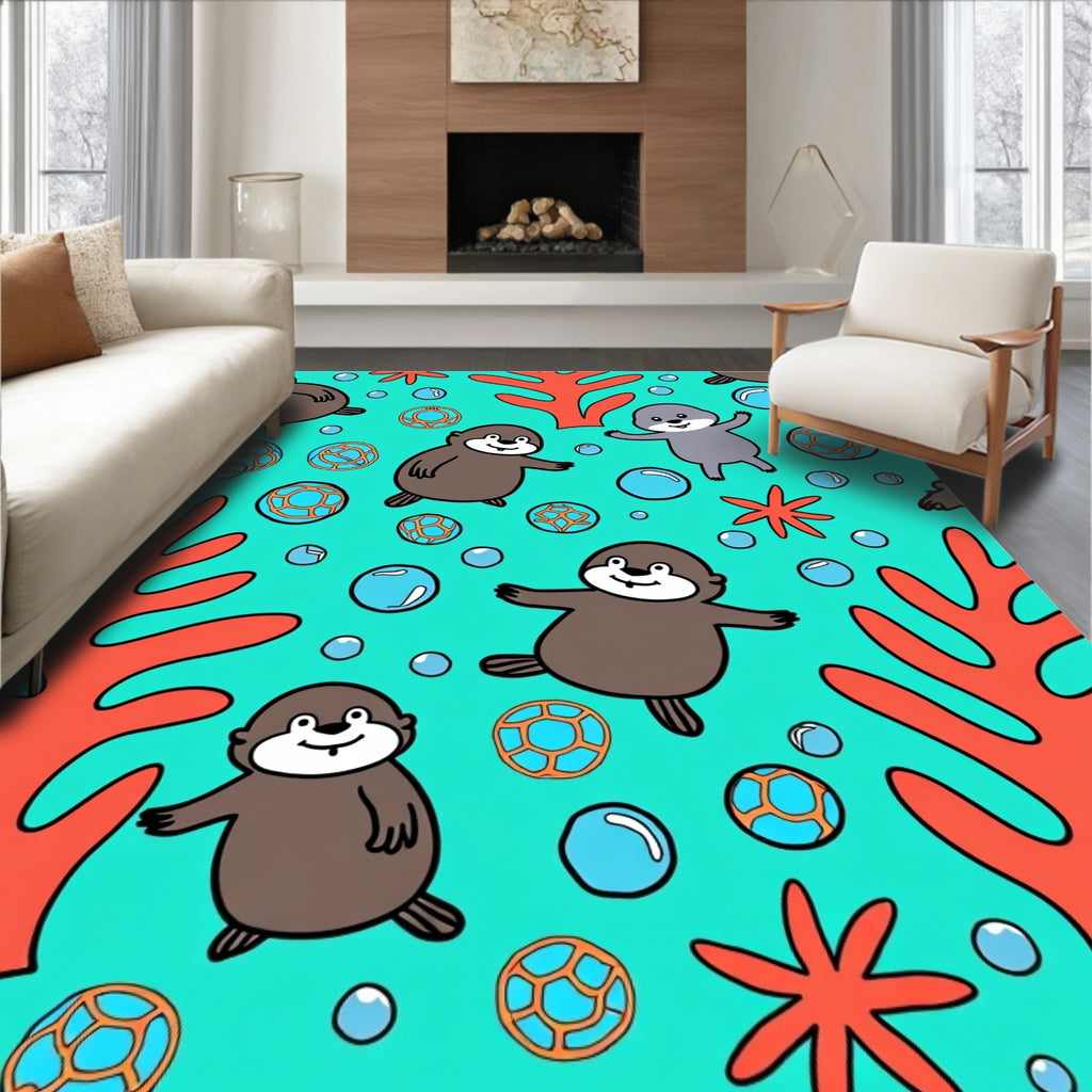 Charming Otter Coral Bubbles Underwater Rug