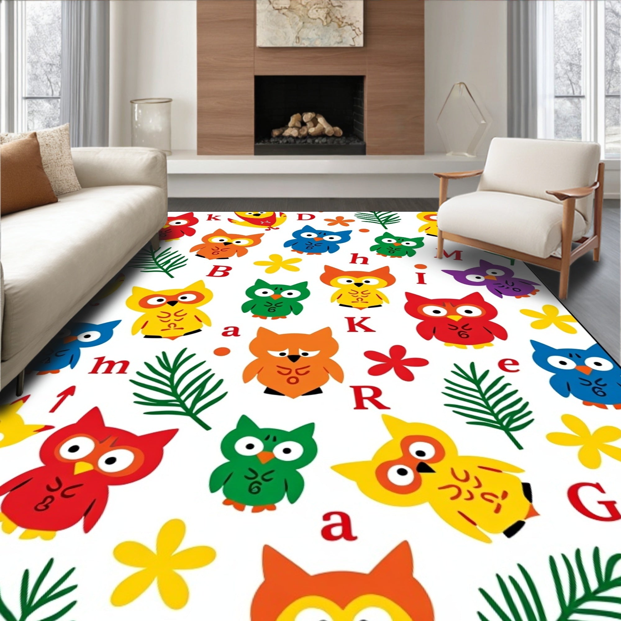 Whimsical Colorful Owl Alphabet Rug