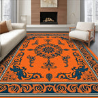 Orange and Navy Floral Medallion Rug