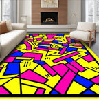 Vibrant Pink Blue Yellow Abstract Geometry Rug