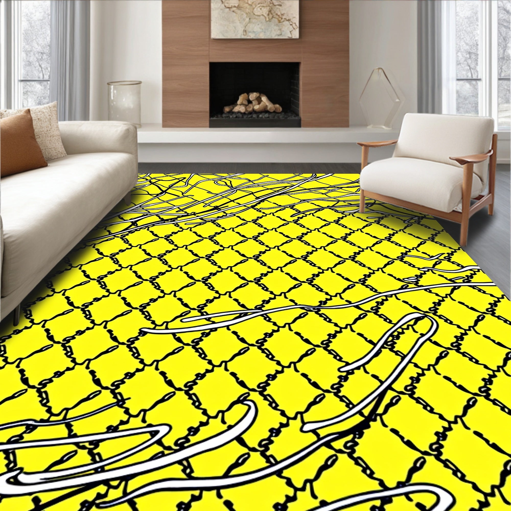 Bright Yellow Wire Mesh Texture Rug