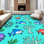 Cute Blue Dolphins Coral Reef Rug