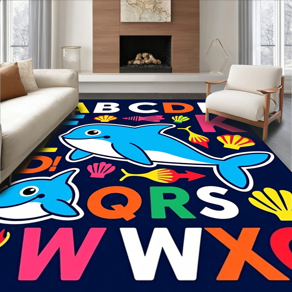 Playful Dolphin Alphabet Marine Life Rug