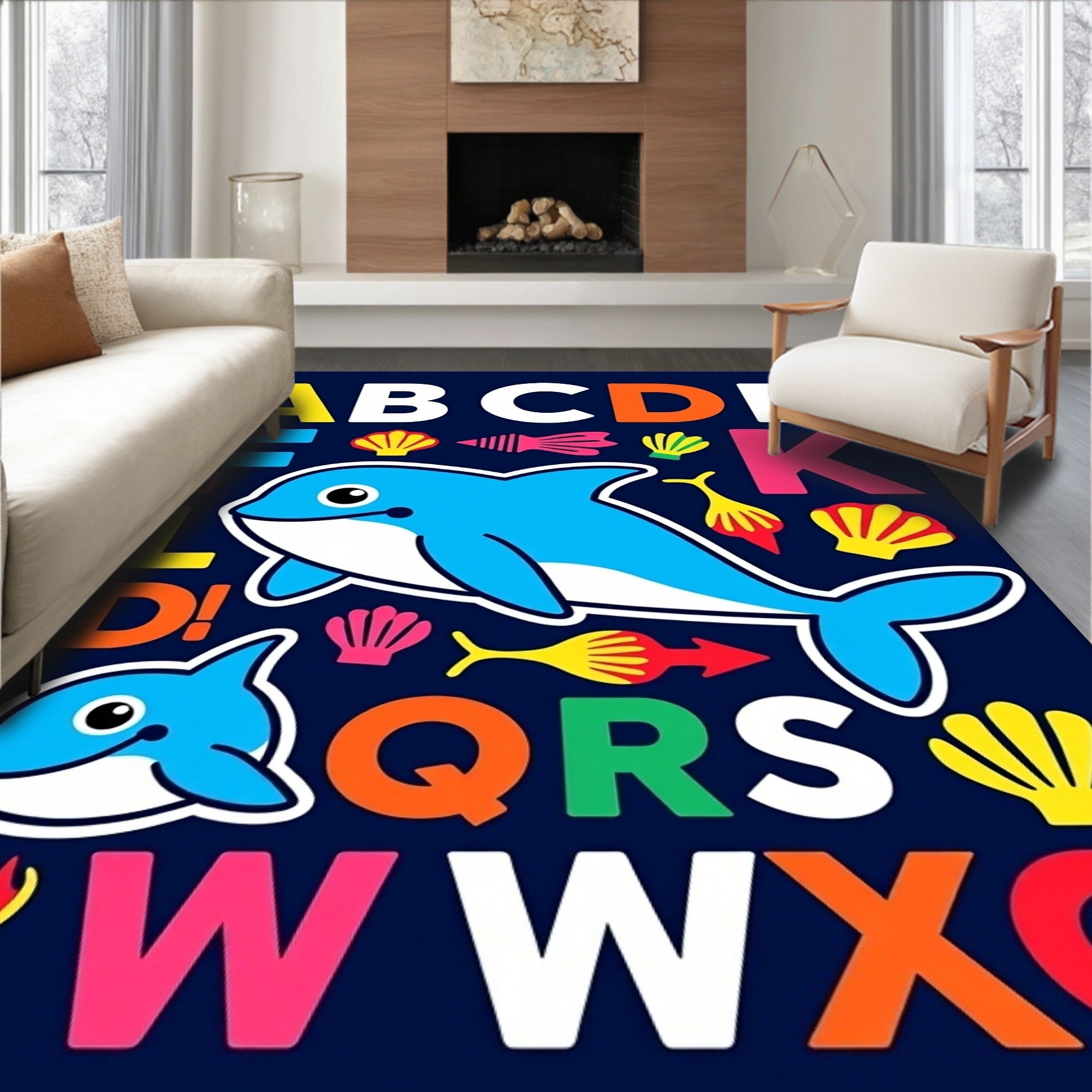 Playful Dolphin Alphabet Marine Life Rug