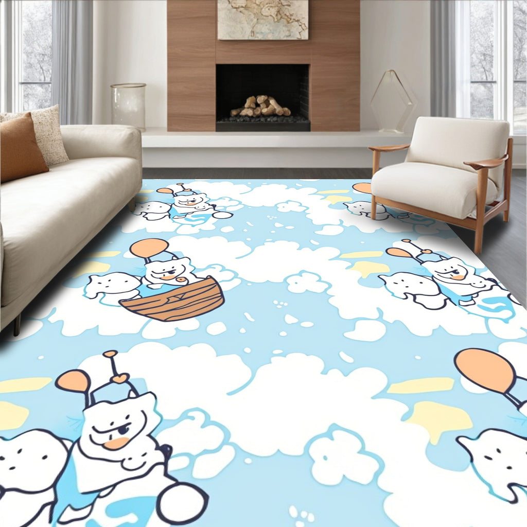 Whimsical Sky Bears Hot Air Balloon Adventure Rug