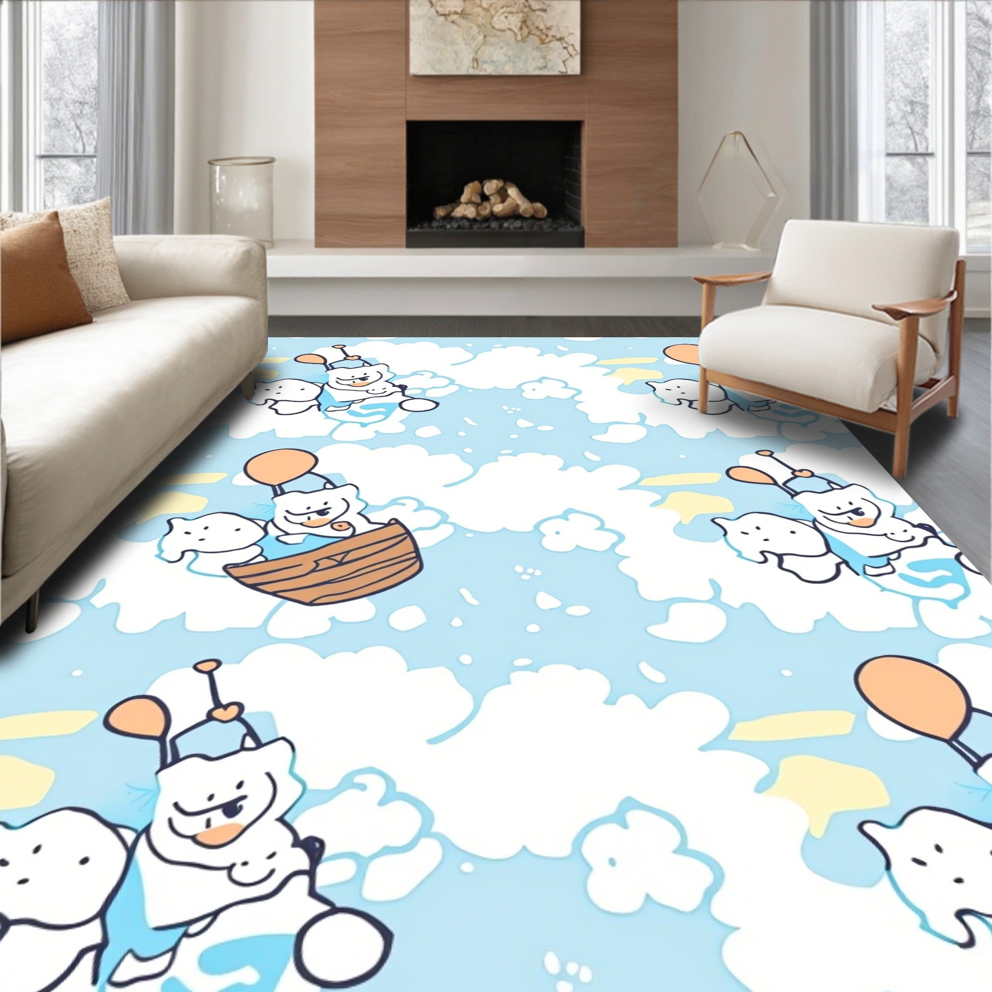 Whimsical Sky Bears Hot Air Balloon Adventure Rug