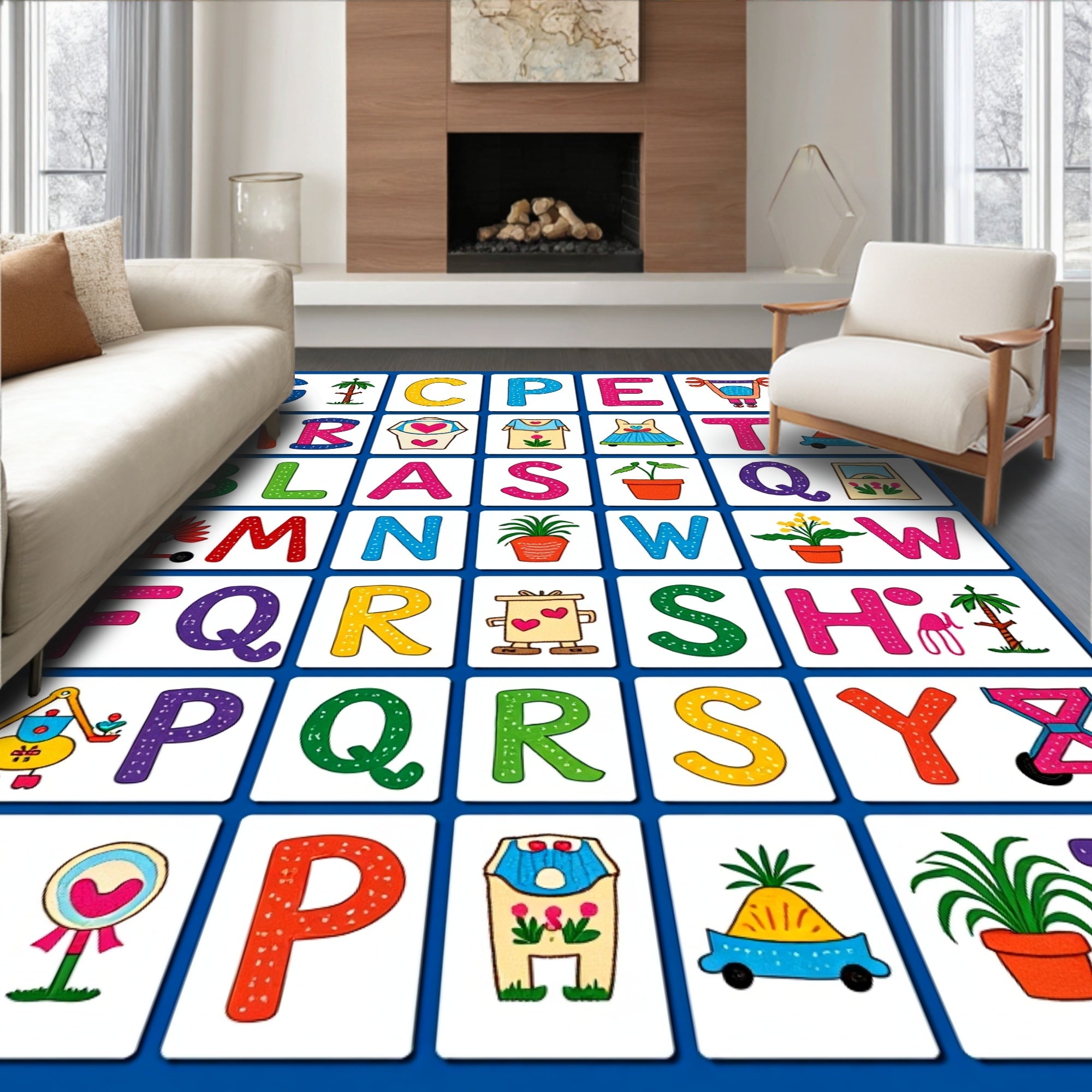 Alphabet Friends Fun Collage Rug