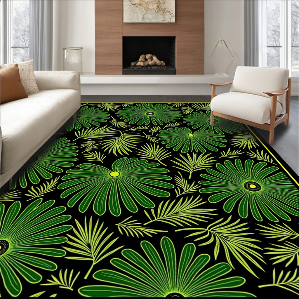 Vibrant Green Tropical Floral Medley Rug