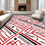 Red Black Abstract Linear Geometric Rug