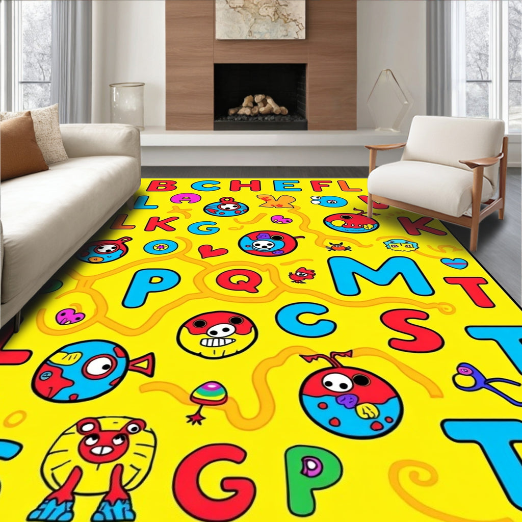 Playful Alphabet Animals Yellow Rug
